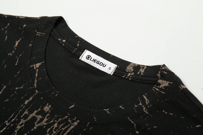 KLIEGOU Mens Hipster Hip Hop Ripped Round Hemline Pattern Print T Shirt 86 Black2 M - Image 3
